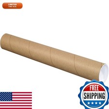 BOX USA BP3038K Mailing Tubes with Caps 3" x 38" Kraft Pack of 24