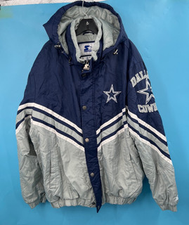 Men's STARTER NFL Dallas Cowboys Navy White Grey Hooded Jacket Sz XL