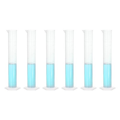 250ml PP Plastic Graduated Cylinder, 6 Pack Hex Base White Graduations