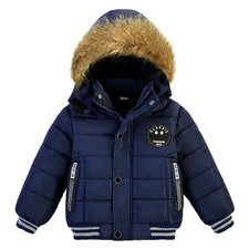 Toddler Boys Down Jacket with Fur Collar Hood Thick Warm Winter Snowsuit Coat