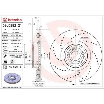 Bremsscheibe Brembo 09.D982.21 Prime Line - Uv Coated für Mercedes Benz