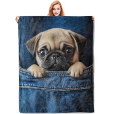 Cute Pug in Pocket Blanket Pet Lover Flannel Throw Bed Couch 50x60 Inch