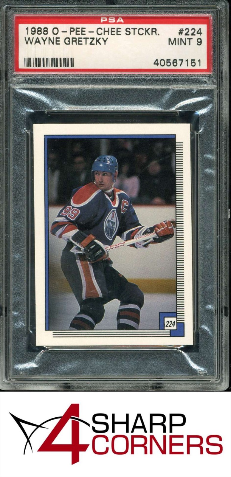 1988 O-PEE-CHEE STICKER #224 WAYNE GRETZKY OILERS HOF PSA 9