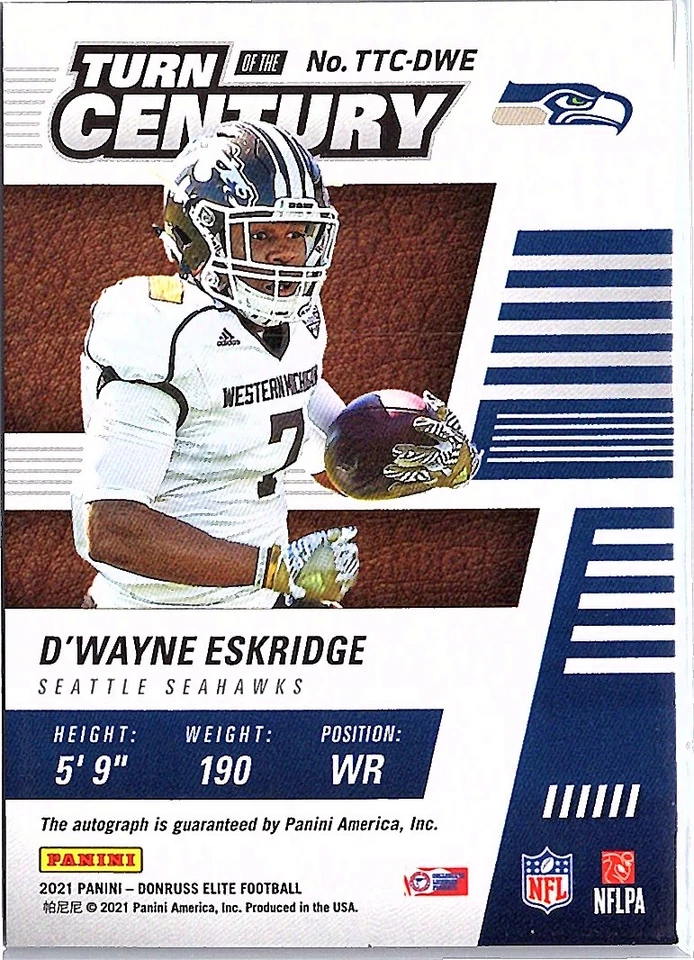 2021 Donruss Elite D'Wayne Eskridge Turn of the Century Autographs Red /99 - Image 2 of 2