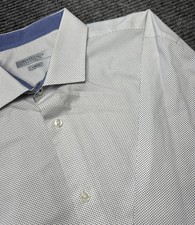 Perry Ellis Portfolio Dress Shirt Mens 17 36/37 White Polka Dot Slim Fit