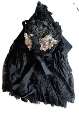 Vintage circa 1890-1905 Ladies' Mourning Capelet mantle and bonnet
