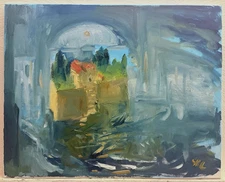 Impressionism Castle Seascape Cloud Original Oil Painting 16x20 Canvas Signed