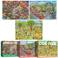 3 in 1 1000 Piece Puzzle Bundle - Dog Park, Drive in Movie, Roller Coaster - ...