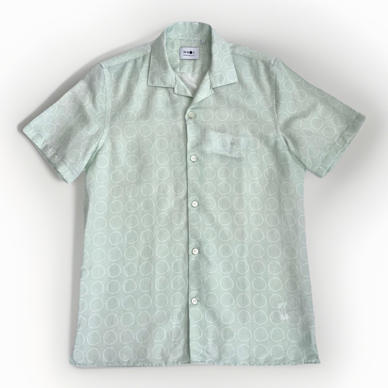 NN07 No Nationality Men’s Shirt SS Mint Pattern Size Small Open Collar Miyagi