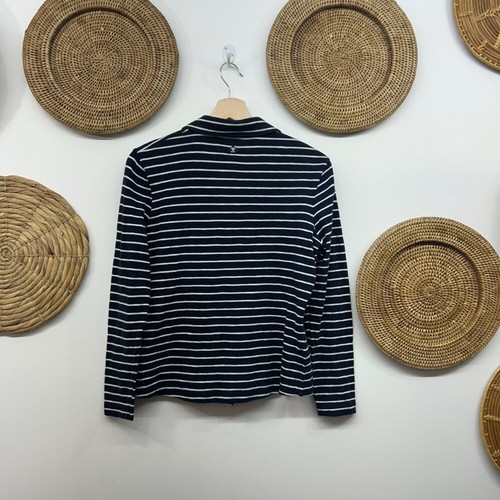 Barbour Navy Blue White Preppy Stripe Long Sleeve Button Knit Merseyside Shirt 6 - Picture 2 of 8