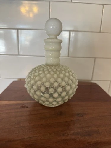 Vintage Fenton Opalescent Hobnail Perfume Bottle White & Clear Milk Glass