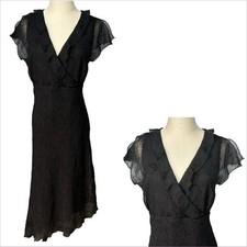 Vtg Y2K Black Lace Babydoll Midi Dress Sz 16W Asymmetrical Hem Fairy Grunge