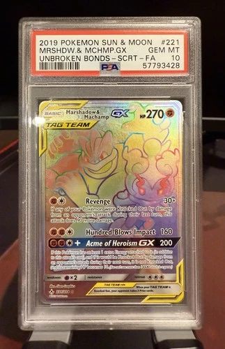 POKEMON UNBROKEN BONDS MARSHADOW & MACHAMP #221 SECRET PSA 10 GEM MINT #44305029