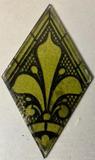 S1 Antique Vtg Early 1900s Olive Green FLEUR DE LIS 8"x4.5" Stained Glass Tiles
