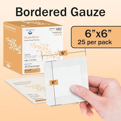 Bordered Gauze Island Dressing 6x6-25 Large Adhesive Bandages for Wound Protecti