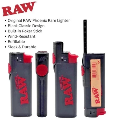 RAW Authentic Phoenix Refillable Lighter Built-in Poker Stick & Windshield UK - Image 1 of 4