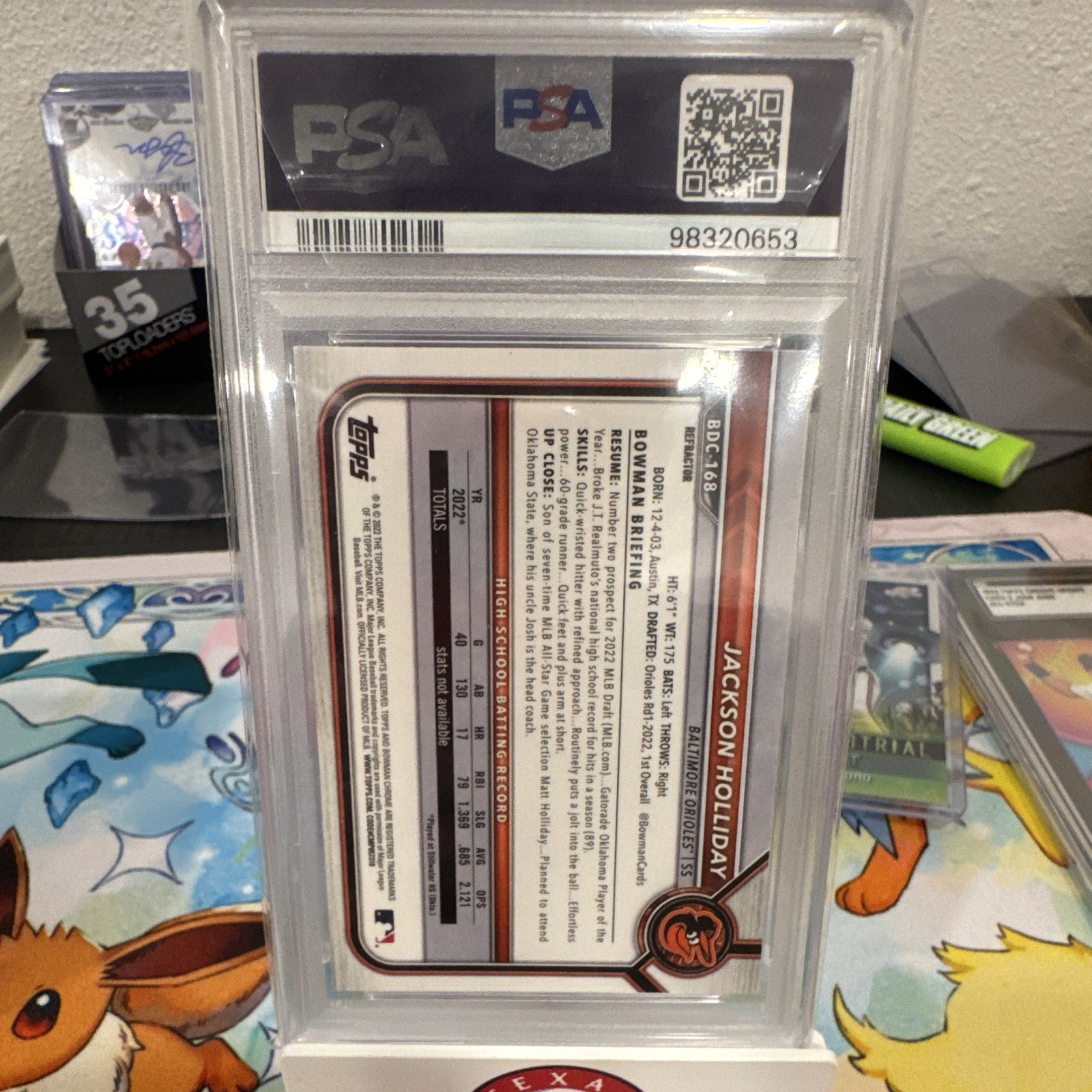 Bowman 2022 Draft Jackson Holliday 1st Bowman Chrome Refractor #BDC-168 PSA 10 view 2