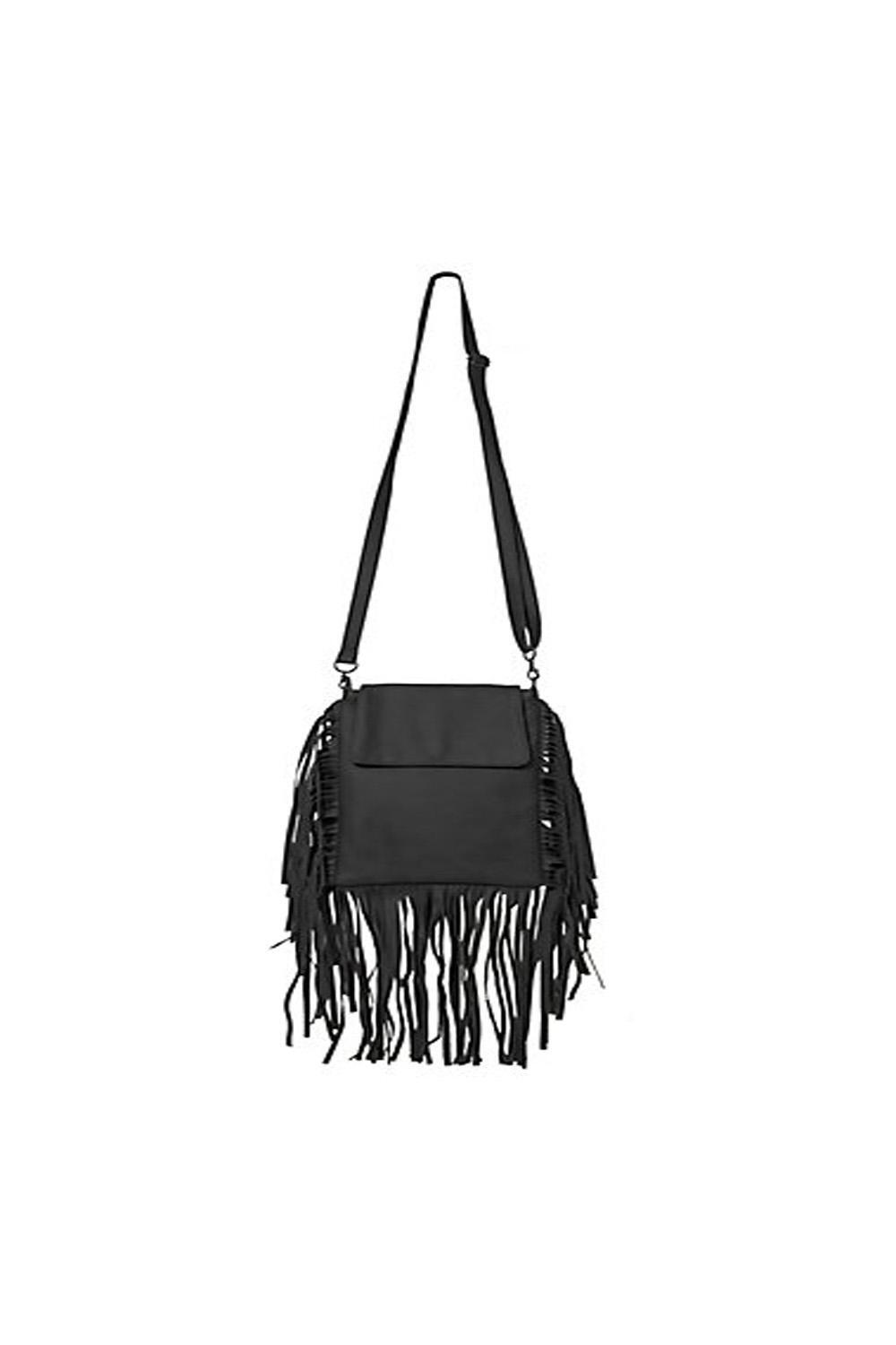 AREA STARS Crossbody Fringe Saddle Bag Black Gem