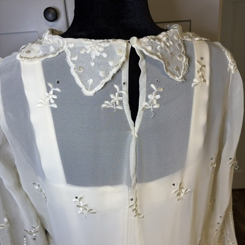 Vintage 2 Pc. Ivory Dress Small Overlay Embroidered BoHo Wedding Lace Stunning - Picture 14 of 24