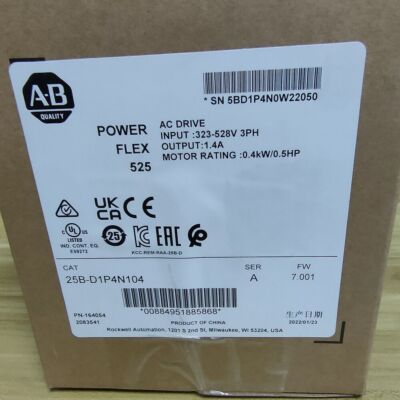 Allen-Bradley 25B-D1P4N104 Powerflex 525 AC Drive 0.5HP 0.4KW New Factory SEALED
