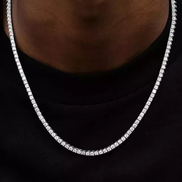 3MM Lab Diamond Tennis Necklace in 14K White Gold Plated 18 Inch