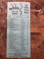 Vintage WHLO Radio TOP 40 LIST Akron Canton Oh 1962 FIZZ-NIK Ice Cream 7UP float