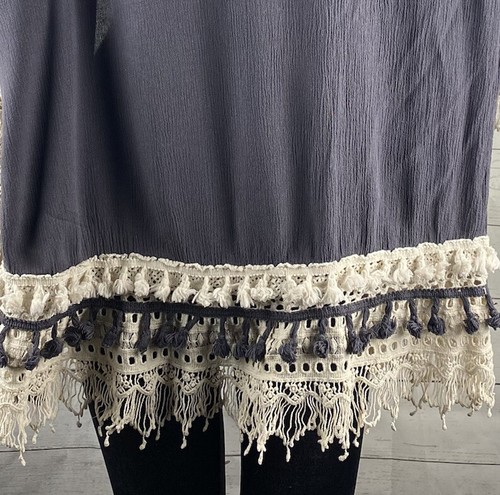 Knox Rose Cover Up XS Slate Purple Ivory Crochet Trim Fringe Bohemian 100% Rayon - Picture 11 of 12