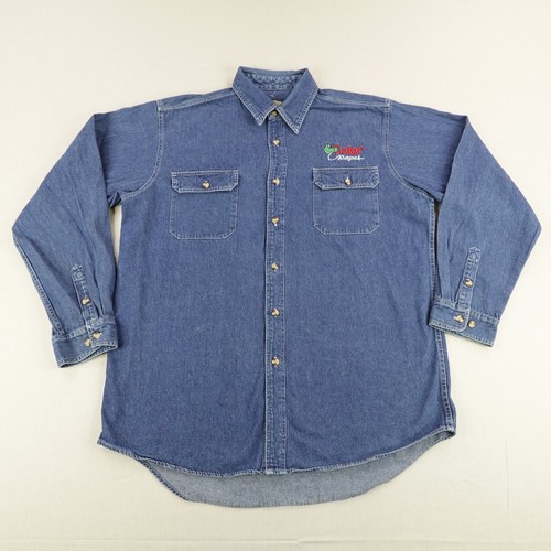 Vintage Cabelas Shirt Mens XL Blue Denim Jean Gator Ropes Embroidered Button Up