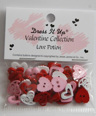 Love Potion Valentine Buttons / Jesse James Dress It Up / Mixed Heart Shape