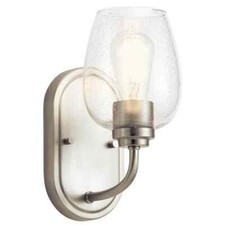 KICHLER Valserrano 1-Light Brushed Nickel Bathroom Wall Sconce w/ Clear Shade