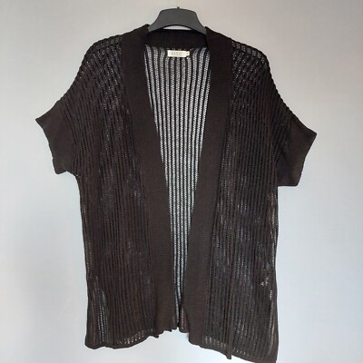 Masai Damen lange offene Strickjacke Größe S schwarz Leinen Baumwollmischung S/S Lagenlook