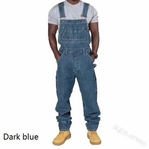 New Men's Personality Fashion Multi-pocket Loose Simple Denim Overalls Trousers - Picture 8 of 9