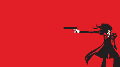 Anime hellsing alucard gun red background simple Play Gaming Mat Desk