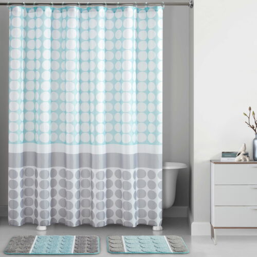 15 Piece Blue Orbit Printed Shower Curtain Bath Set