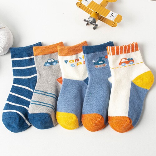 5 Pack Boys Girls Breathable Soft Cute Cotton Cartoon Striped Mid-calf Socks UK - Picture 16 of 16