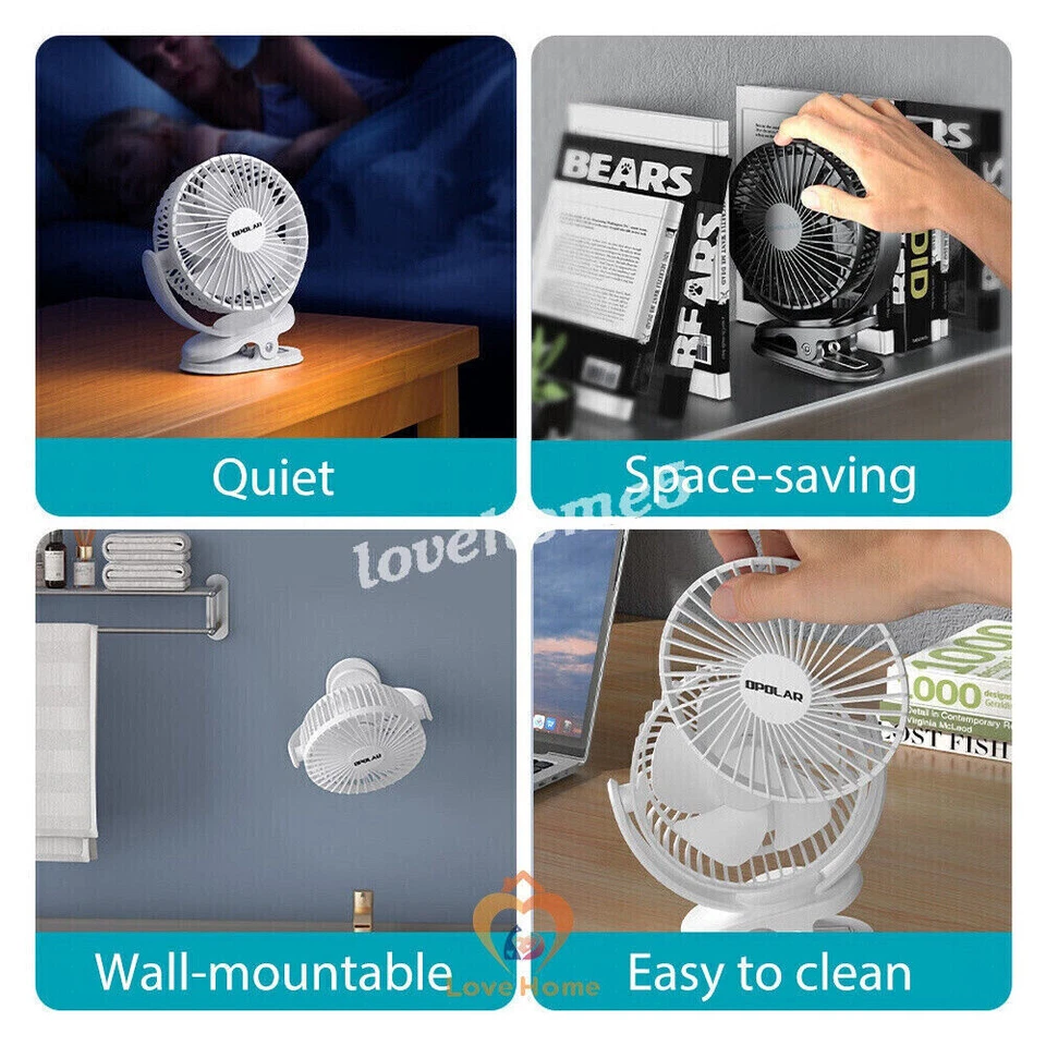 360° 5 inch 3 Speeds 5 Blade Desk Fan USB Quiet Cooling 5000mAh Clip on Portable - Image 3 of 4