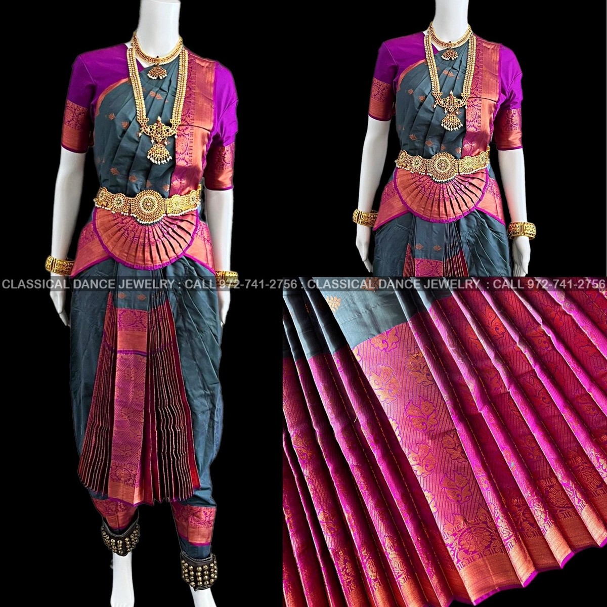 GREY PURPLE 38 Inch Pant Length Bharatanatyam Copper Zari Dance Costume |  Art | eBay