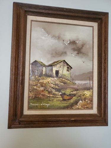 Pintura al óleo de granero de lona original firmada por Everett Woodson - Imagen 2 de 11