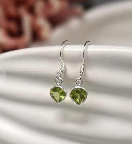 peridot pear drop earrings solid sterling silver Natural stone small 6 x 6mm. - Picture 2 of 3