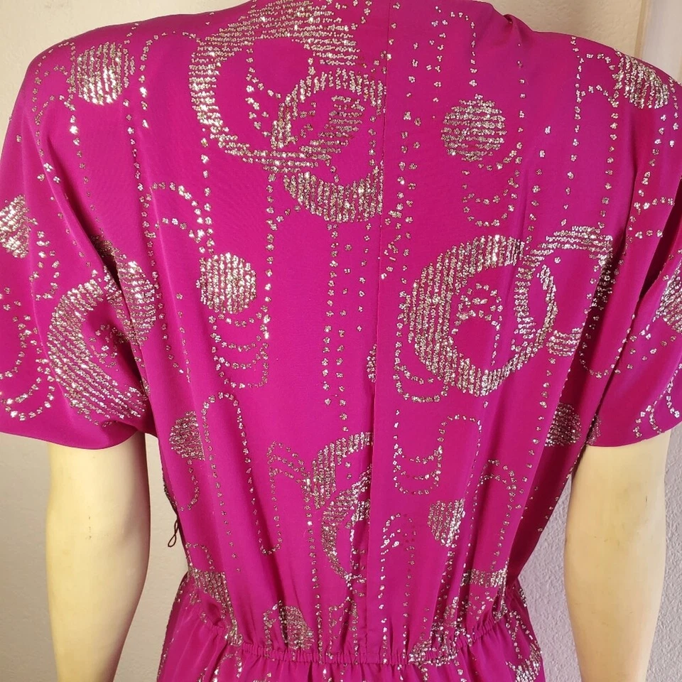 Vintage Disco Fuschia Pink with Silver Party Dress M L - Image 3 of 4