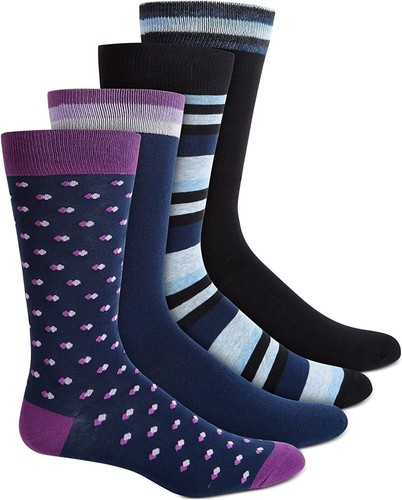 $26 Bar III Dress Socks | 4 Pair | Navy Purple Multi | Shoe 7-12 Sock 10-13 - Picture 2 of 7