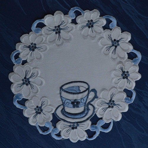 Mantel corredor de mesa mantel central mantel decoración azul blanco café motivos bordados - Imagen 2 de 12