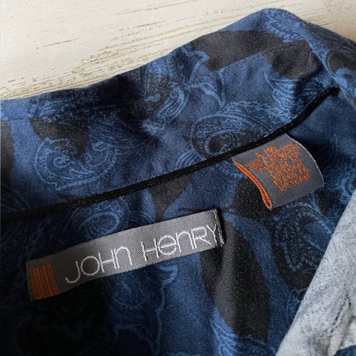 John Henry Blue Paisley Leaf Men's Button Down Dress Shirt Large - Picture 7 of 7