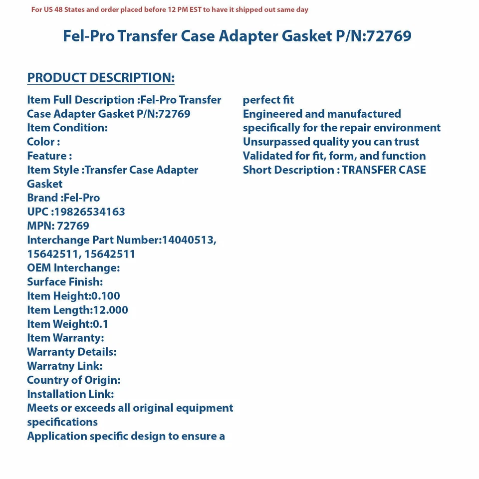 FEL-PRO Transfer Case Adapter Gasket 72769 | High-Quality Auto Part, Universal F — 第 4/4 张图片
