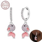 Fish Dangle Huggie Earrings For Women Kunsir 925 Sterling Silver Pink Zirconia