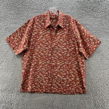 Tori Richard Shirt Mens Large Red Tropical Fish Print Cotton Lawn Button Up USA
