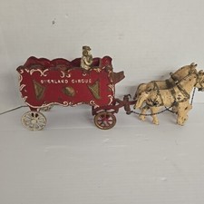 Antique Kenton cast iron toy OVERLAND CIRCUS Horsedrawn band wagon 15" long
