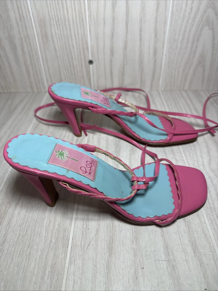 Sandalias de tacón LILLY PULITZER para mujer verde rosa azul tejido talla 6B Foto 2 de 4