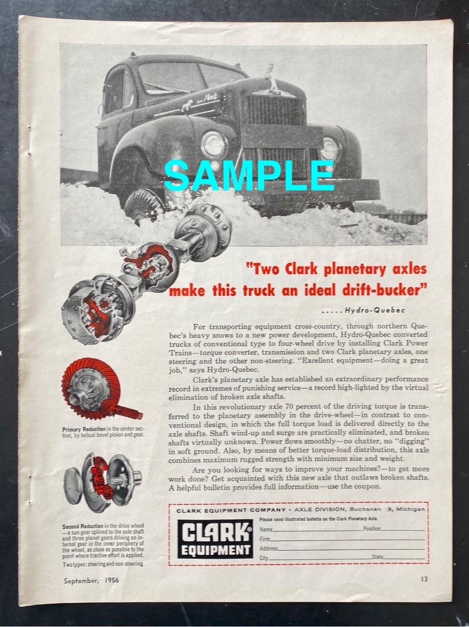 VINTAGE MACK TRUCK PRINT ADS & CLARK EQUIPMENT AD FEATURING A ...
