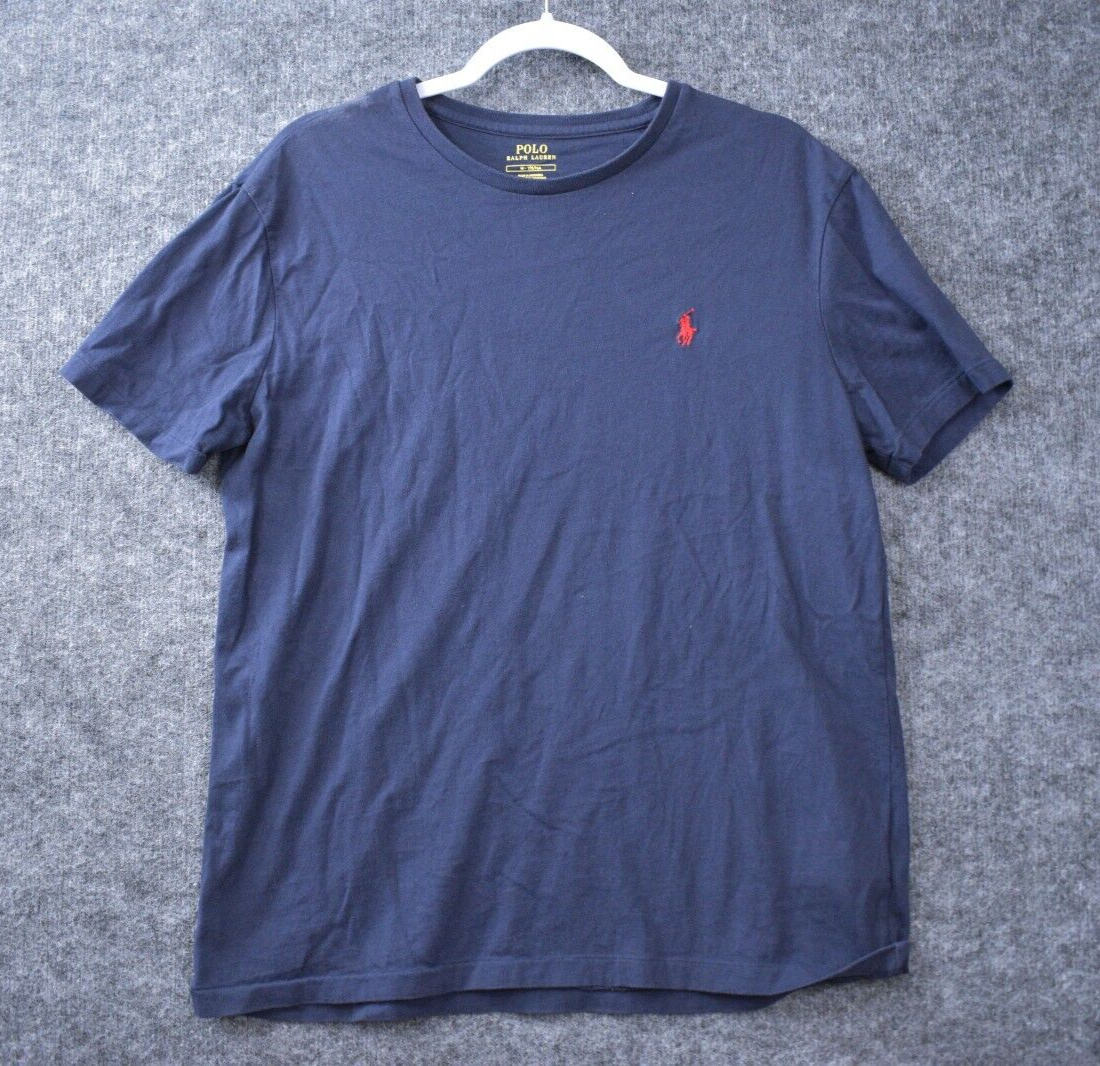 Polo Ralph Lauren camicia girocollo blu medio rosso pony manica corta uomo